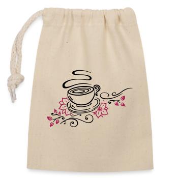 Tee, Teetasse, tea time, Kirschblüten - Verschließbarer Geschenkbeutel aus Baumwolle (14x20cm) - Natur - Vorne