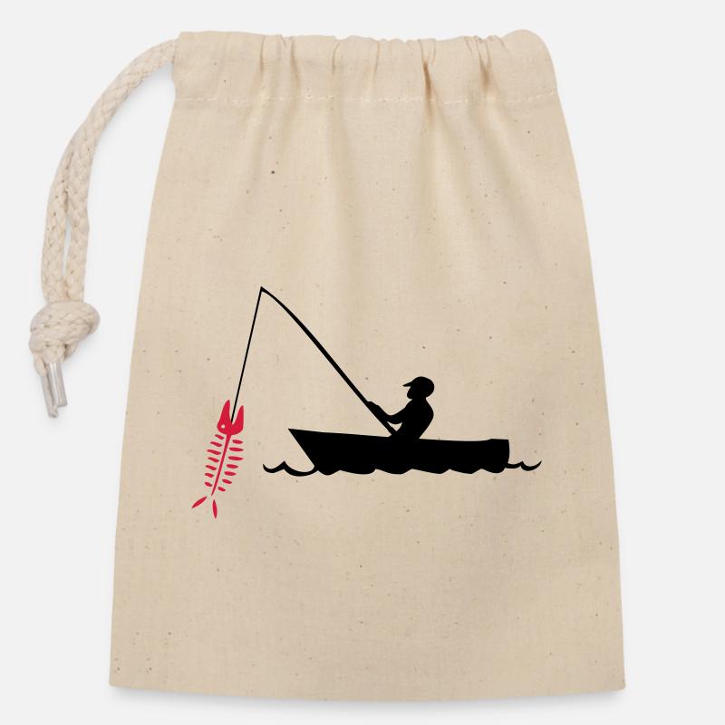pêcheur - Sac cadeau en coton avec cordon (14 x 20 cm) - nature