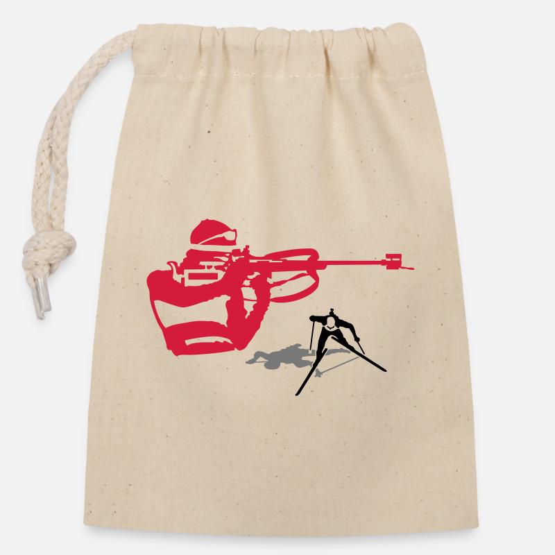 biathlon - Sac cadeau en coton avec cordon (14 x 20 cm) - nature