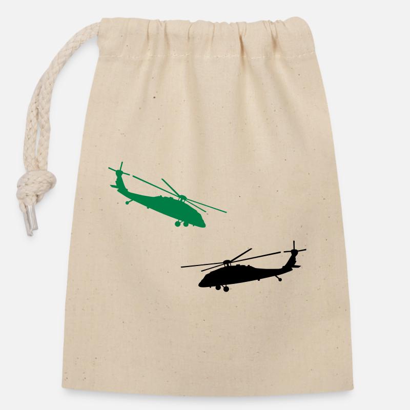 hélicoptère - Sac cadeau en coton avec cordon (14 x 20 cm) - nature