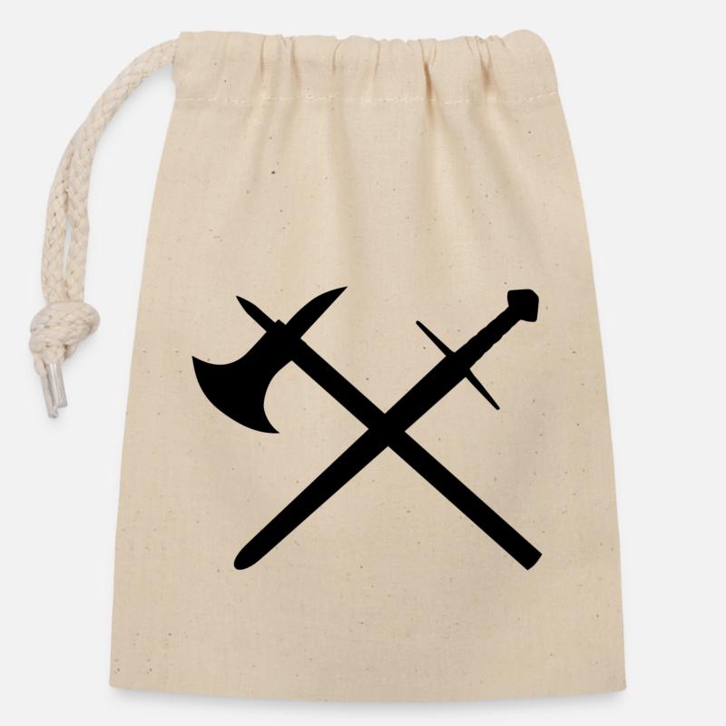 Épée et hache - Sac cadeau en coton avec cordon (14 x 20 cm) - nature
