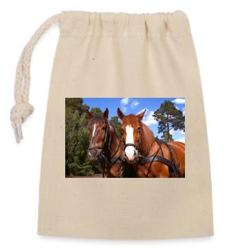 Horses team - Closable cotton gift bag (14x20cm) - nature - Front
