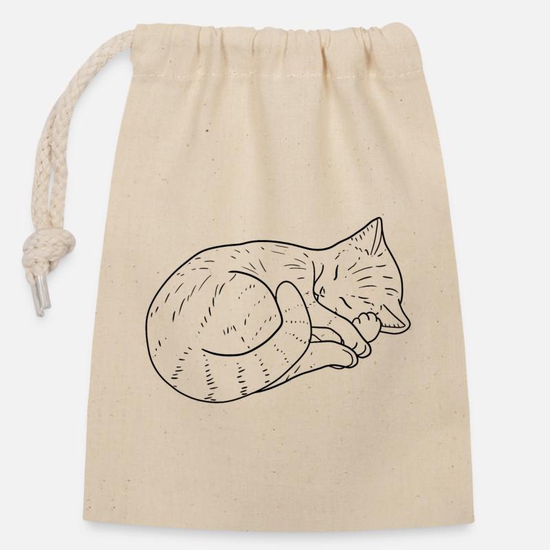 Dessin de chat - Sac cadeau en coton avec cordon (14 x 20 cm) - nature