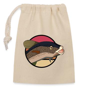 vintage retro Fischkopf Angler Motiv - Verschließbarer Geschenkbeutel aus Baumwolle (14x20cm) - Natur - Vorne