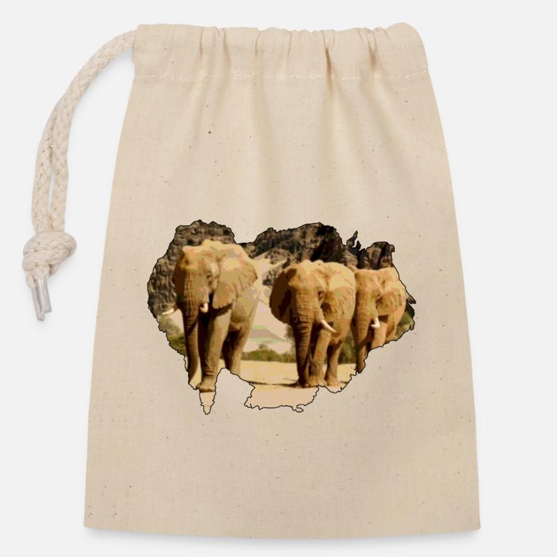 Eléphants d’Afrique dans le désert de Namibie I Cadeau - Sac cadeau en coton avec cordon (14 x 20 cm) - nature