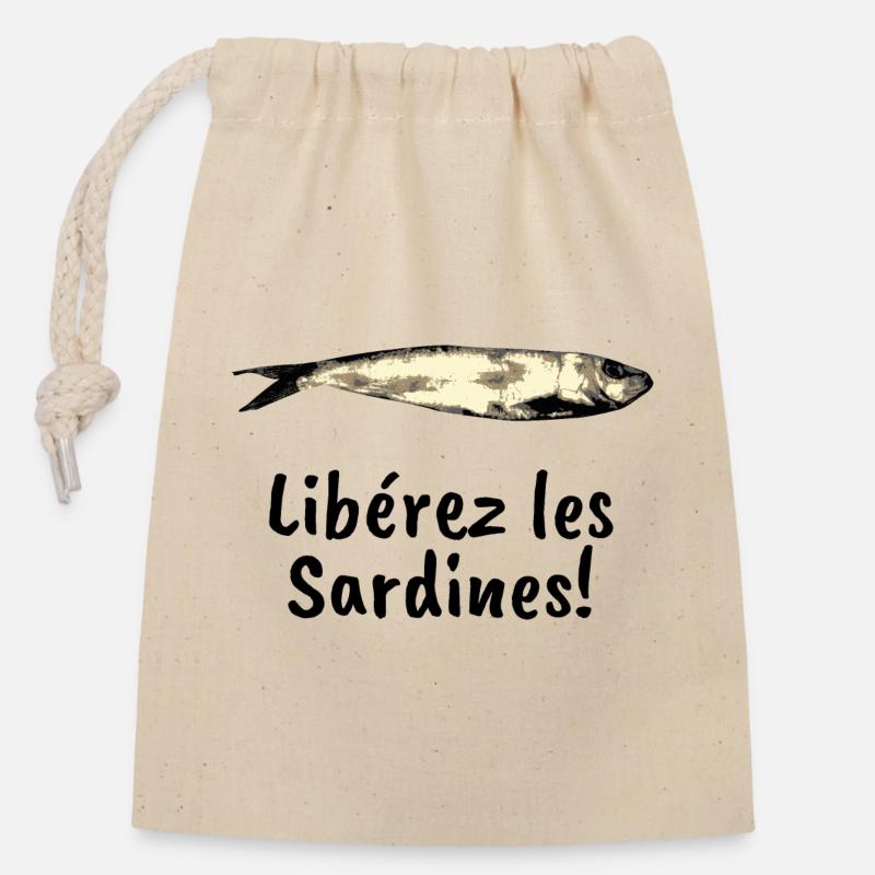 Liberez les sardines - Sac cadeau en coton avec cordon (14 x 20 cm) - nature