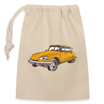 Gelber Vintage Wagen Illustration - Verschließbarer Geschenkbeutel aus Baumwolle (14x20cm) - Natur - Vorne