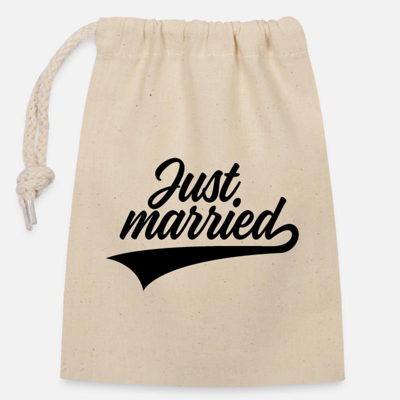 JUST MARRIED - Closable cotton gift bag (14x20cm) - nature