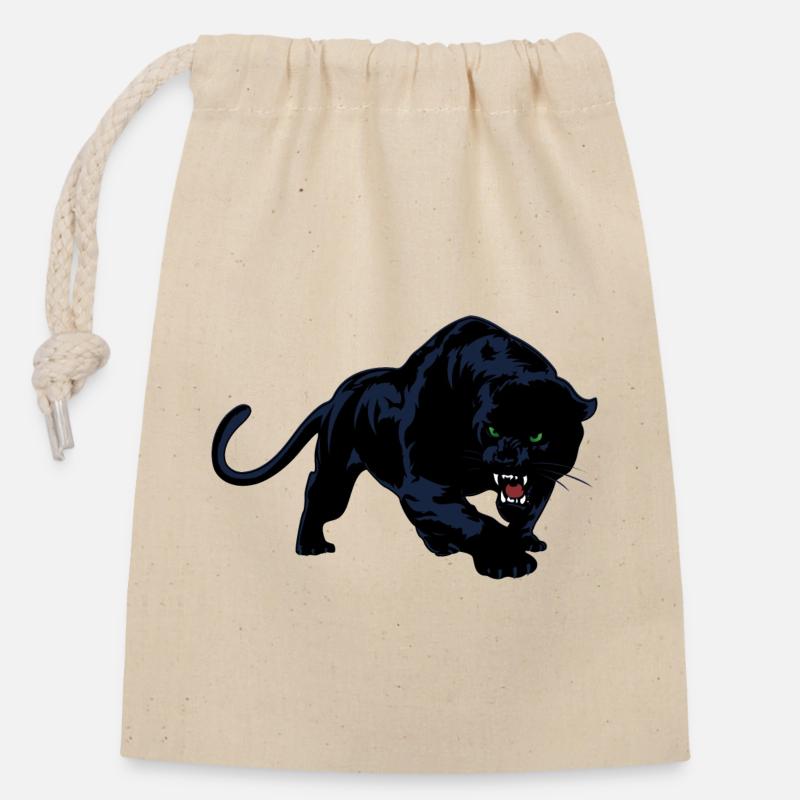 Schwarzer Panther oder Jaguar Wildkatze - Verschließbarer Geschenkbeutel aus Baumwolle (14x20cm) - Natur