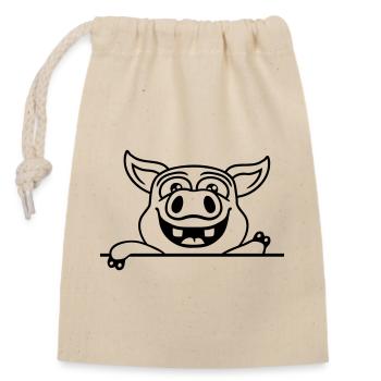 Freundlich winkendes Stall Schwein - Verschließbarer Geschenkbeutel aus Baumwolle (14x20cm) - Natur - Vorne