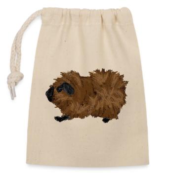 Design mit einem Rosetten-Meerschweinchen - Verschließbarer Geschenkbeutel aus Baumwolle (14x20cm) - Natur - Vorne