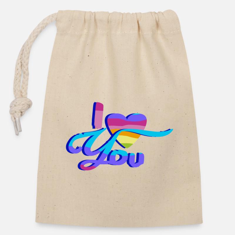 Ich Liebe Dich - Regenbogen - Verschließbarer Geschenkbeutel aus Baumwolle (14x20cm) - Natur