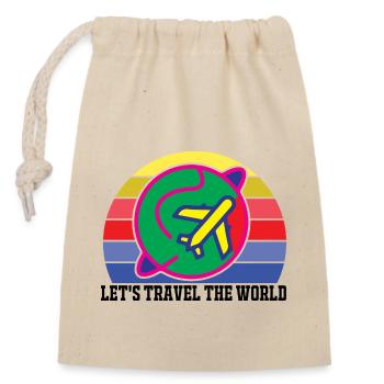 Parcourons le monde. Avion, tour du monde - Sac cadeau en coton avec cordon (14 x 20 cm) - nature - Devant