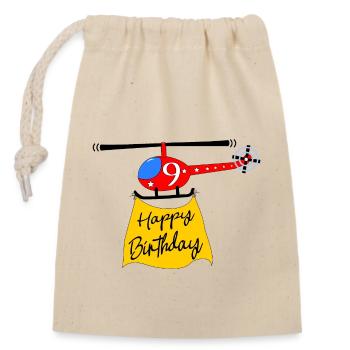 Helicopter Happy Birthday 9 - Closable cotton gift bag (14x20cm) - nature - Front