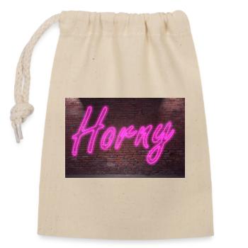 Neon sign Horny on brick wall - Closable cotton gift bag (14x20cm) - nature - Front