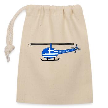 Helicopter Greece Flag Children - Closable cotton gift bag (14x20cm) - nature - Front