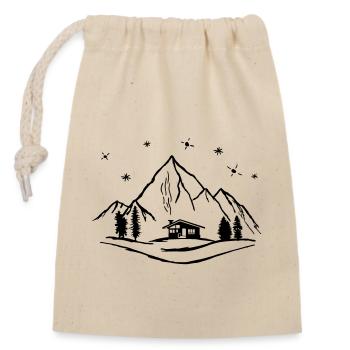 Mountains, hut and forest with starry sky - Closable cotton gift bag (14x20cm) - nature - Front
