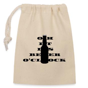 Oh it is beer o clock - Verschließbarer Geschenkbeutel aus Baumwolle (14x20cm) - Natur - Vorne