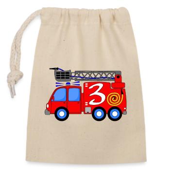 Fire engine 3 birthday children - Closable cotton gift bag (14x20cm) - nature - Front