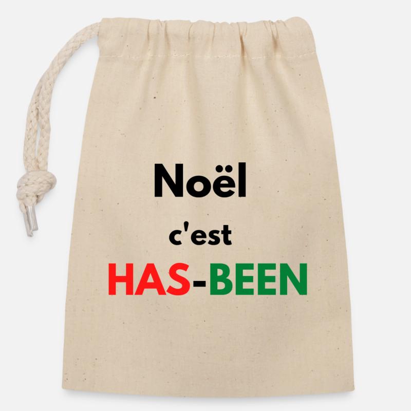 Noel c est has been - Sac cadeau en coton avec cordon (14 x 20 cm) - nature