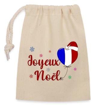 Joyeux Noel Weihnachten Frankreich Flagge - Verschließbarer Geschenkbeutel aus Baumwolle (14x20cm) - Natur - Vorne