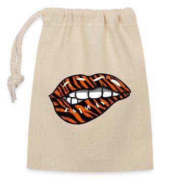 Tiger Lippen - Verschließbarer Geschenkbeutel aus Baumwolle (14x20cm) - Natur - Vorne