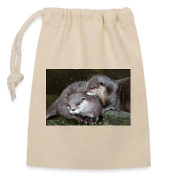 Asian small-clawed otter Zwergotter - Closable cotton gift bag (14x20cm) - nature - Front