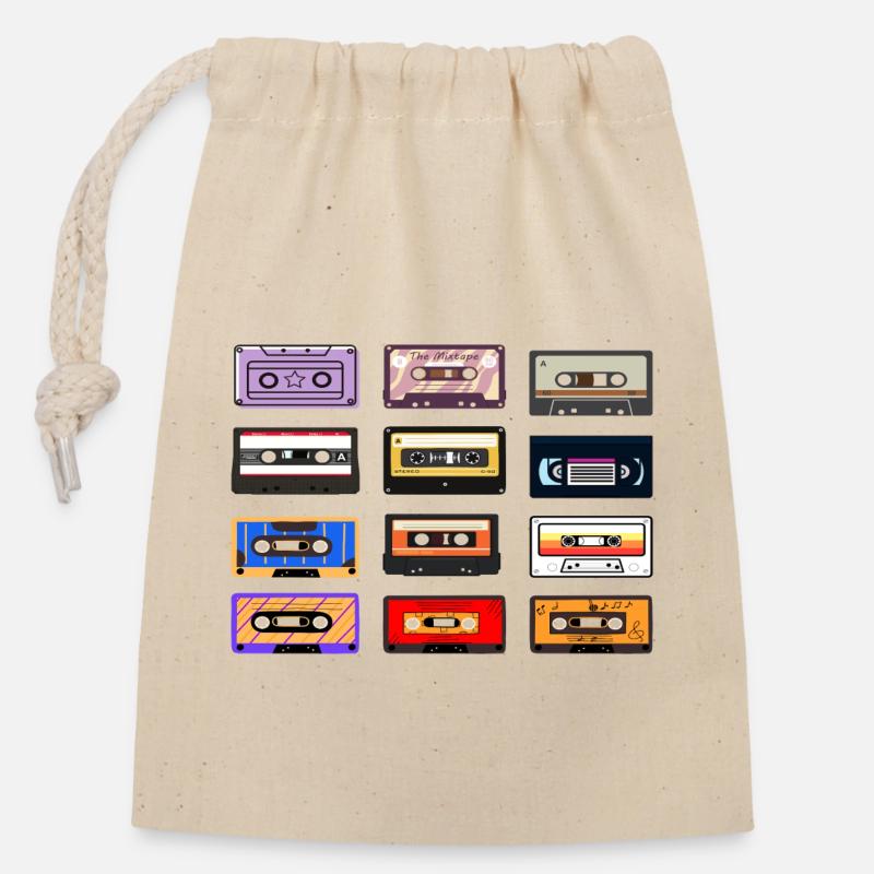 Classic cassette übersicht - Verschließbarer Geschenkbeutel aus Baumwolle (14x20cm) - Natur