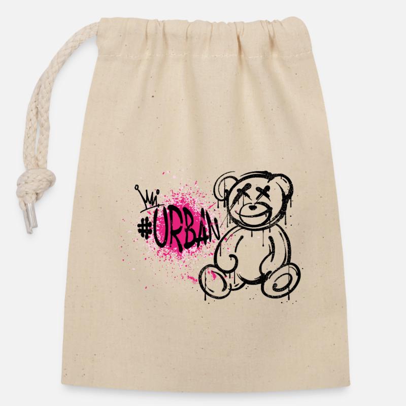 Graffiti urbain Teddy - Sac cadeau en coton avec cordon (14 x 20 cm) - nature