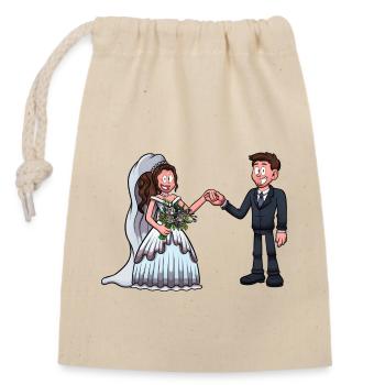 Mariée et marié - Sac cadeau en coton avec cordon (14 x 20 cm) - nature - Devant