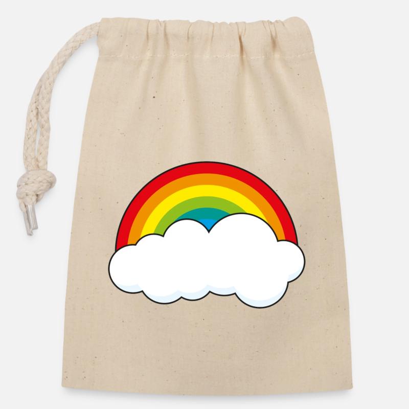 Regenbogen mit Wolke - Verschließbarer Geschenkbeutel aus Baumwolle (14x20cm) - Natur