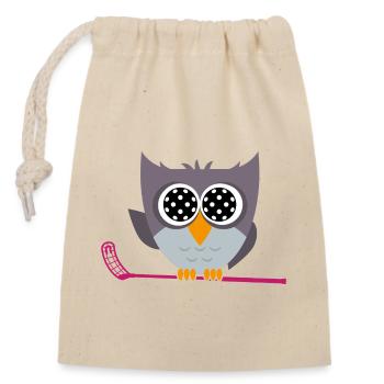 Floorball Unihockey "Floorball-eule" unihoc - Verschließbarer Geschenkbeutel aus Baumwolle (14x20cm) - Natur - Vorne