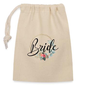Bride Schriftzug mit schöner Umrandung - Verschließbarer Geschenkbeutel aus Baumwolle (14x20cm) - Natur - Vorne