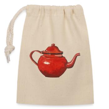rote Teekanne Kaffeekanne emailliert - Verschließbarer Geschenkbeutel aus Baumwolle (14x20cm) - Natur - Vorne
