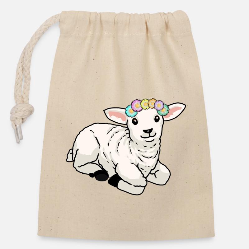 Frohe Ostern Lamm Schaf Ostern Grüße Kinder - Verschließbarer Geschenkbeutel aus Baumwolle (14x20cm) - Natur