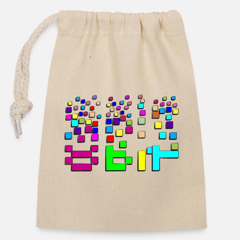8-bit - Closable cotton gift bag (14x20cm) - nature