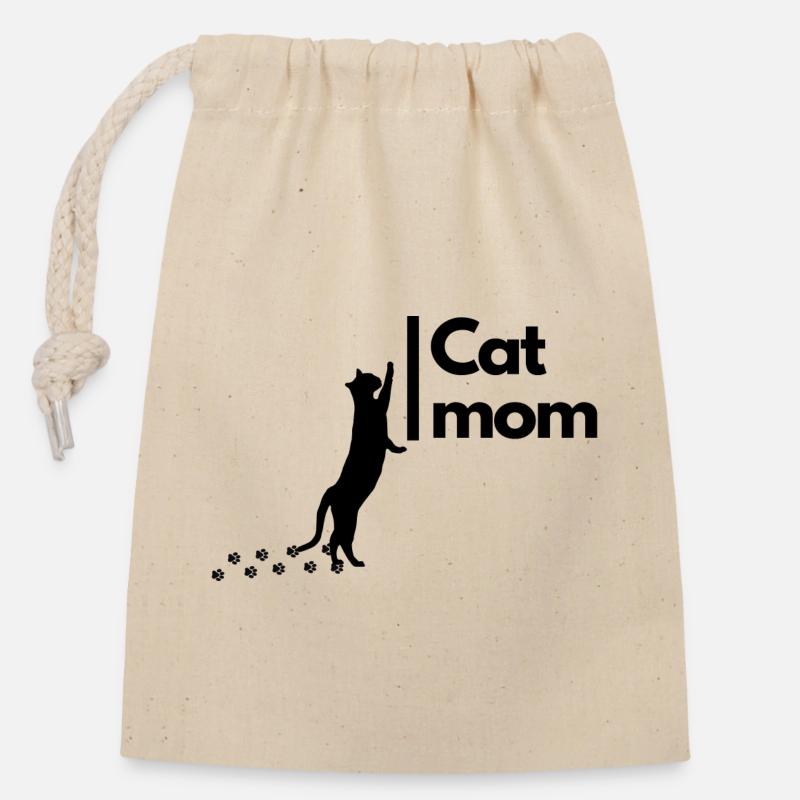 CAT maman coupée - Sac cadeau en coton avec cordon (14 x 20 cm) - nature