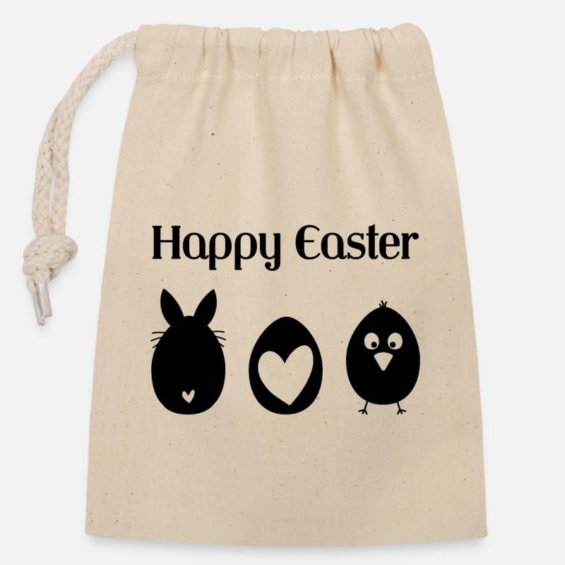 Joyeuses Pâques - Sac cadeau en coton avec cordon (14 x 20 cm) - nature