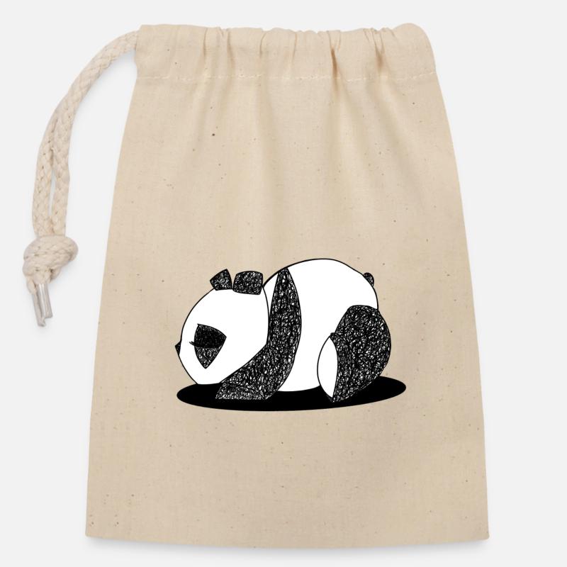 Schlafender Panda - Verschließbarer Geschenkbeutel aus Baumwolle (14x20cm) - Natur