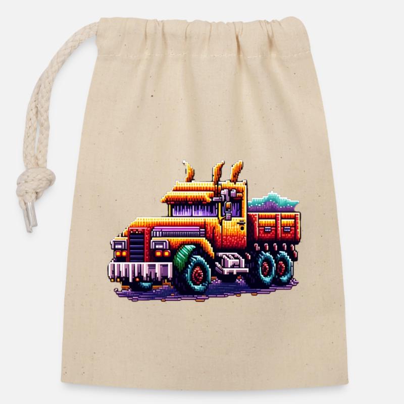Pixel Truck No. 2 - Closable cotton gift bag (14x20cm) - nature