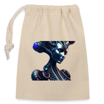 Biomechanical Tree Woman Robot - Closable cotton gift bag (14x20cm) - nature - Front
