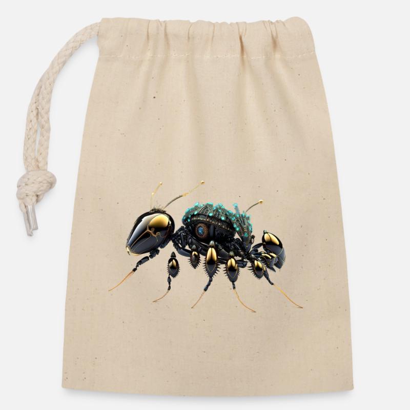 Ant Bee Robot - Closable cotton gift bag (14x20cm) - nature