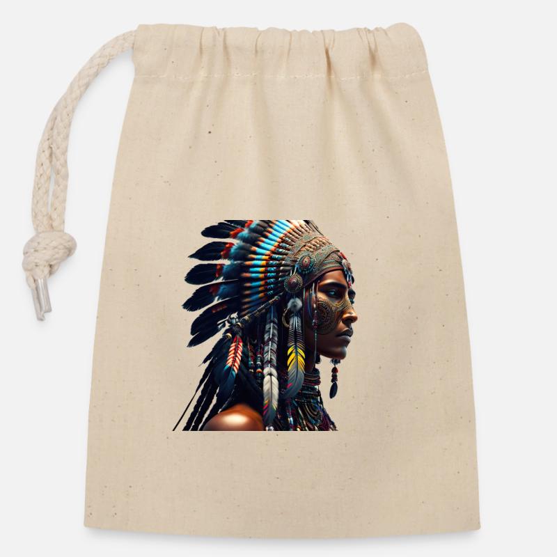 Indianer mit Kopfschmuck - Verschließbarer Geschenkbeutel aus Baumwolle (14x20cm) - Natur