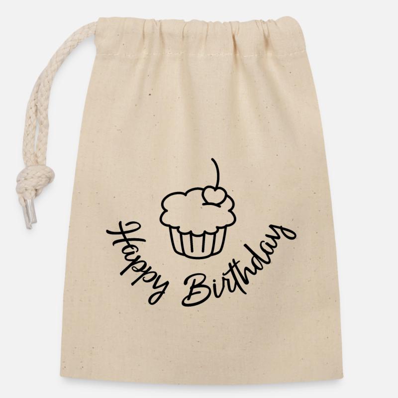 Birthday - Verschließbarer Geschenkbeutel aus Baumwolle (14x20cm) - Natur