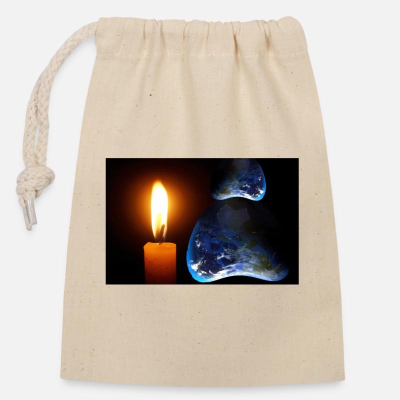 A candle shining over an unknown land. - Closable cotton gift bag (14x20cm) - nature