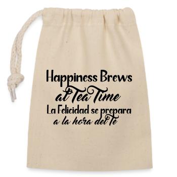 Happiness and Tea design - Anglais et espagnol - Sac cadeau en coton avec cordon (14 x 20 cm) - nature - Devant