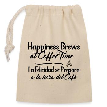 Happiness and Coffee Time - Espagnol et anglais - Sac cadeau en coton avec cordon (14 x 20 cm) - nature - Devant