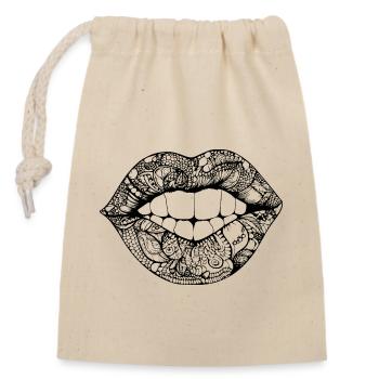 Lips, mouth, kissing lips - Closable cotton gift bag (14x20cm) - nature - Front