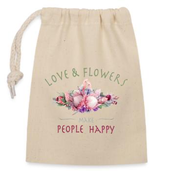 Amour et fleurs - Sac cadeau en coton avec cordon (14 x 20 cm) - nature - Devant