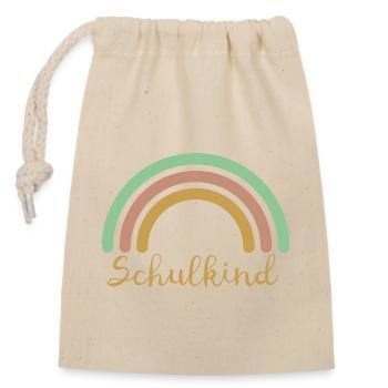 Schulkind Regenbogen - Verschließbarer Geschenkbeutel aus Baumwolle (14x20cm) - Natur - Vorne